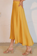 Midi Swing Washed Poly Silk Skirt -