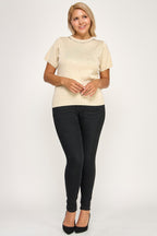 Pearl Rhinestone Detail Knit Sweater Top -