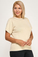 Pearl Rhinestone Detail Knit Sweater Top -