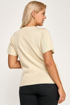 Pearl Rhinestone Detail Knit Sweater Top -