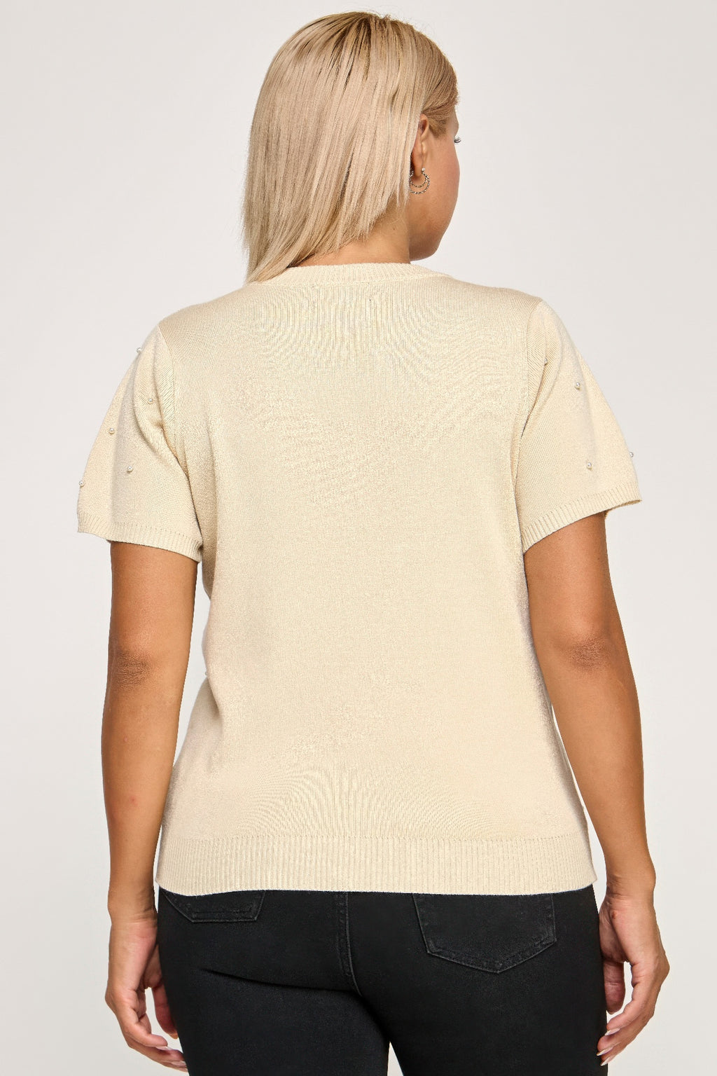 Pearl Rhinestone Detail Knit Sweater Top -