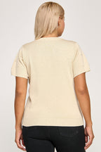 Pearl Rhinestone Detail Knit Sweater Top -