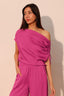 Drawstring One Shoulder Asymmetrical Top - Pink