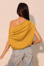 Drawstring One Shoulder Asymmetrical Top -