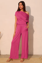 Drawstring One Shoulder Asymmetrical Top -
