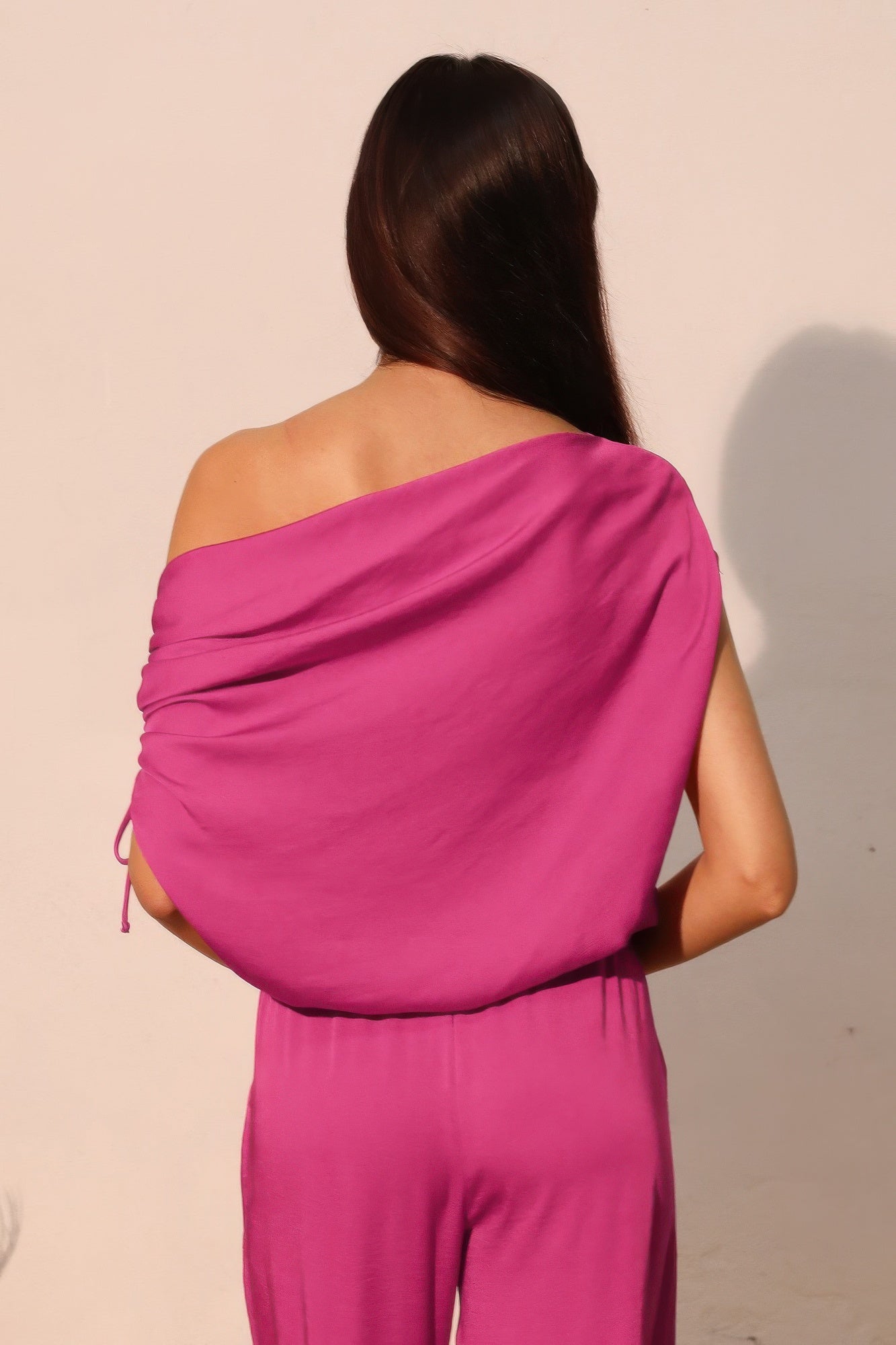 Drawstring One Shoulder Asymmetrical Top -