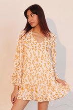 Ruffle Cuff Leopard Babydoll Dress -
