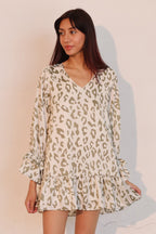 Ruffle Cuff Leopard Babydoll Dress -