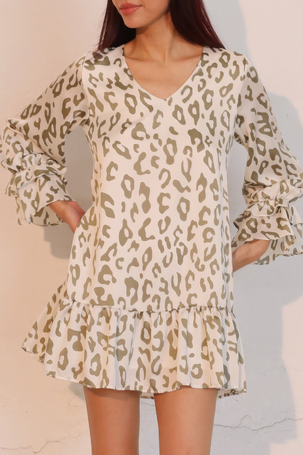 Ruffle Cuff Leopard Babydoll Dress -