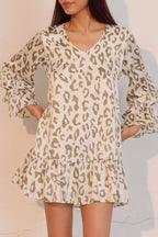 Ruffle Cuff Leopard Babydoll Dress -