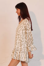 Ruffle Cuff Leopard Babydoll Dress -