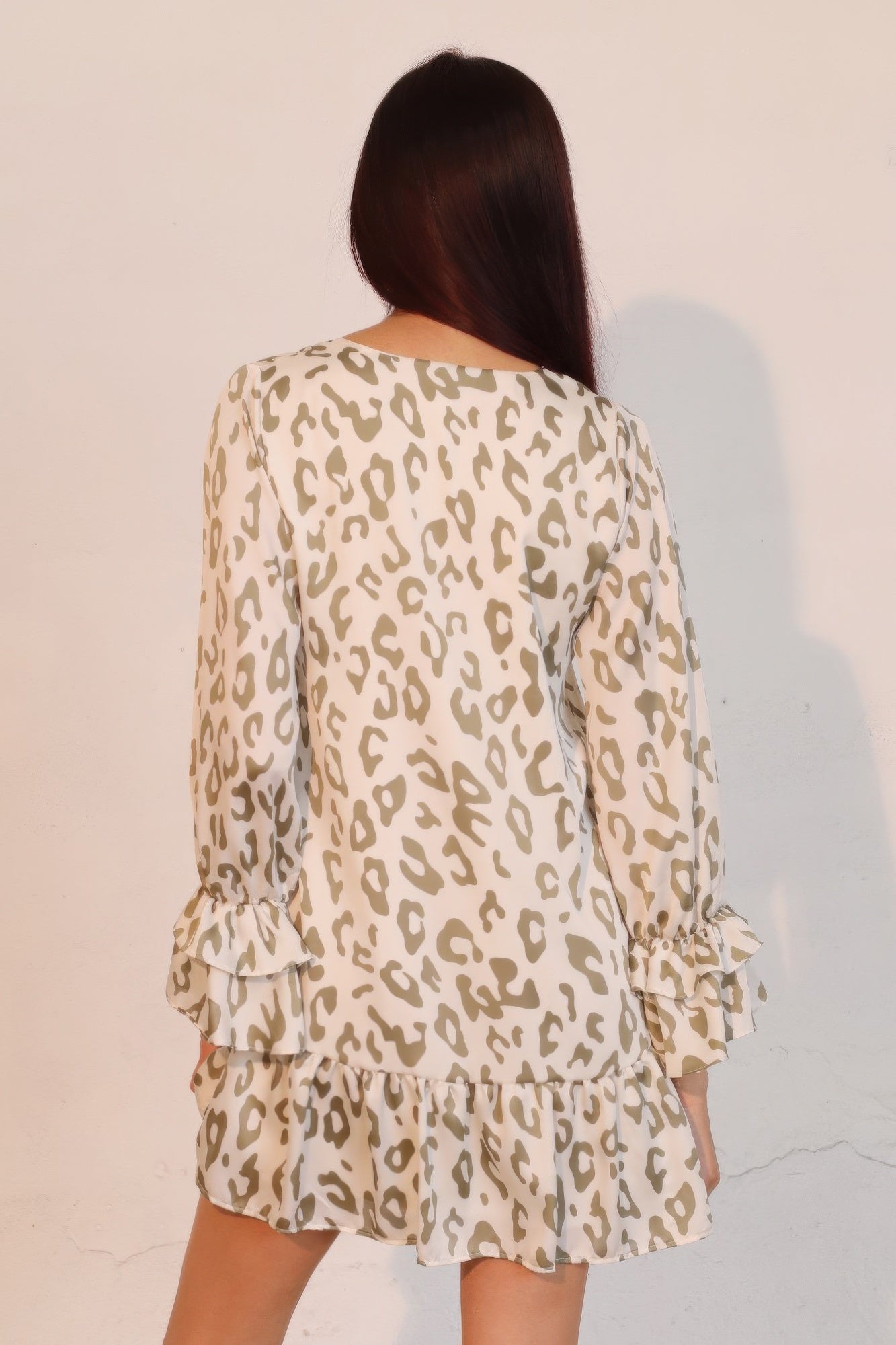 Ruffle Cuff Leopard Babydoll Dress -