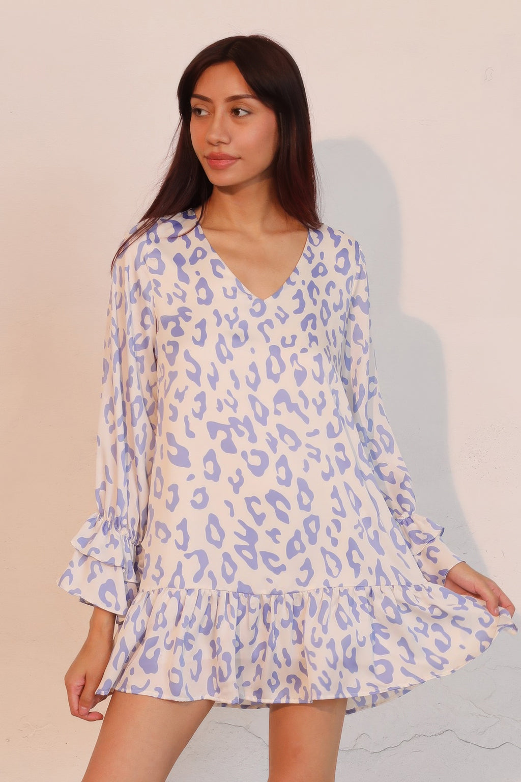 Ruffle Cuff Leopard Babydoll Dress -