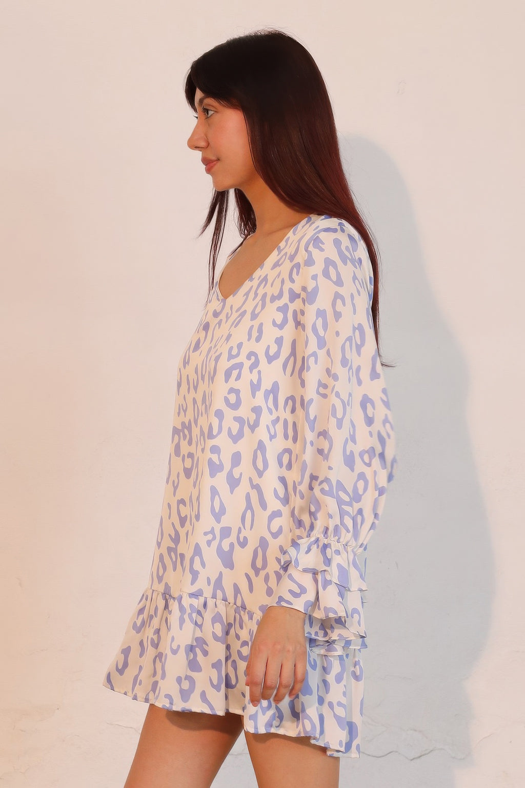 Ruffle Cuff Leopard Babydoll Dress -