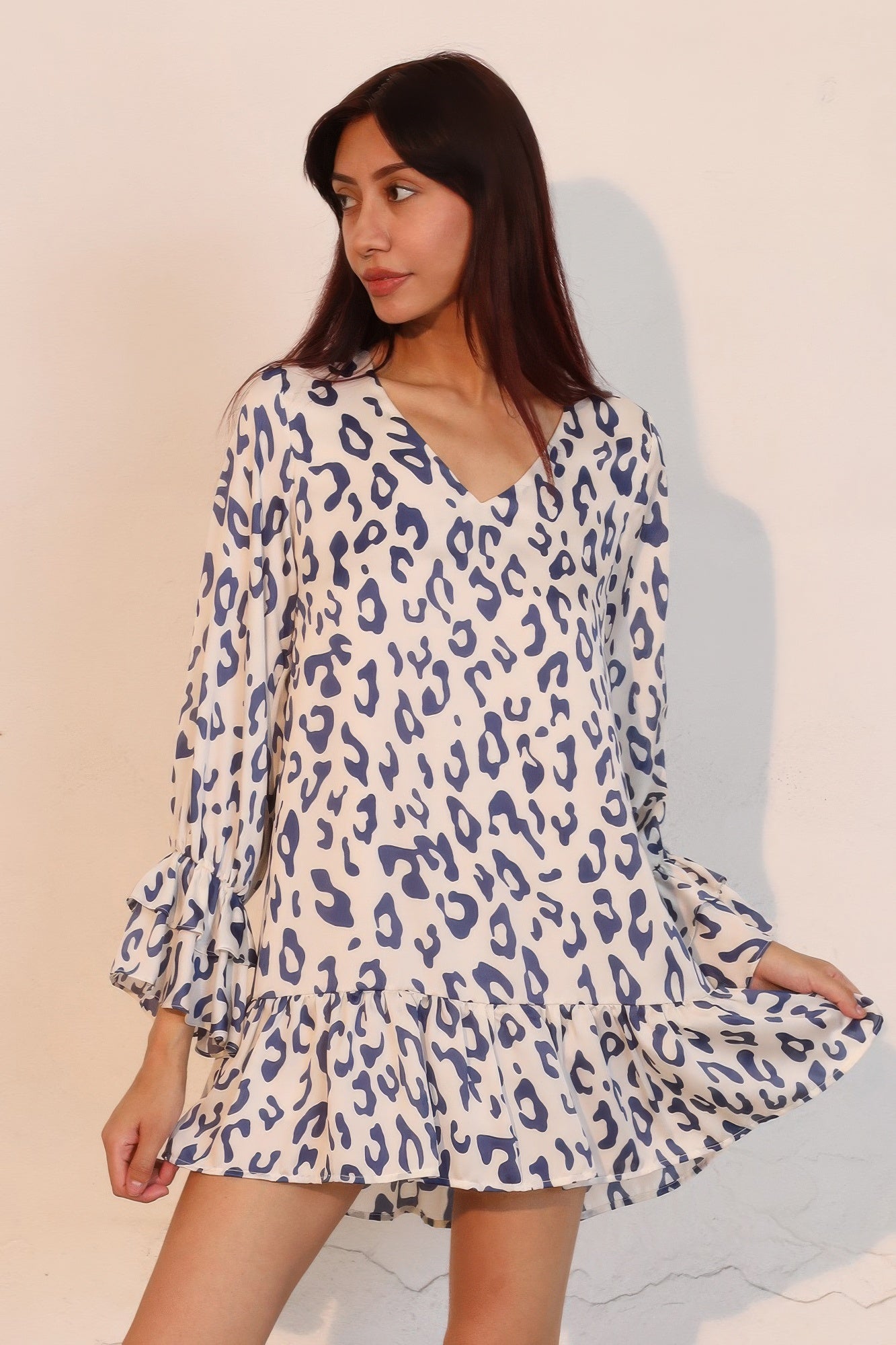 Ruffle Cuff Leopard Babydoll Dress -