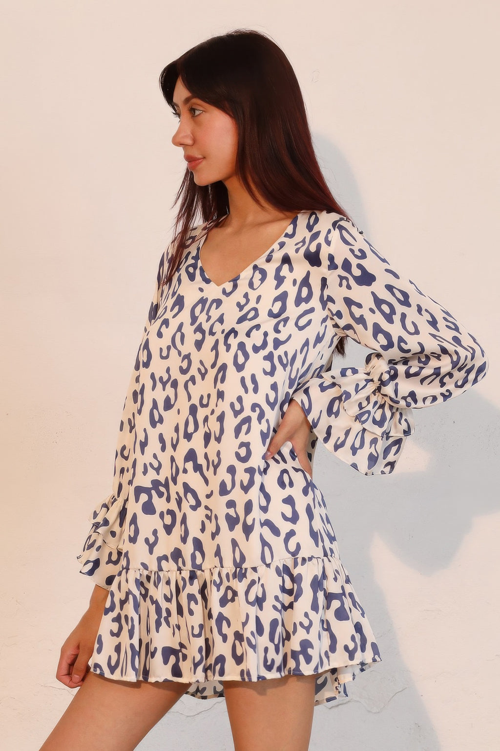Ruffle Cuff Leopard Babydoll Dress -