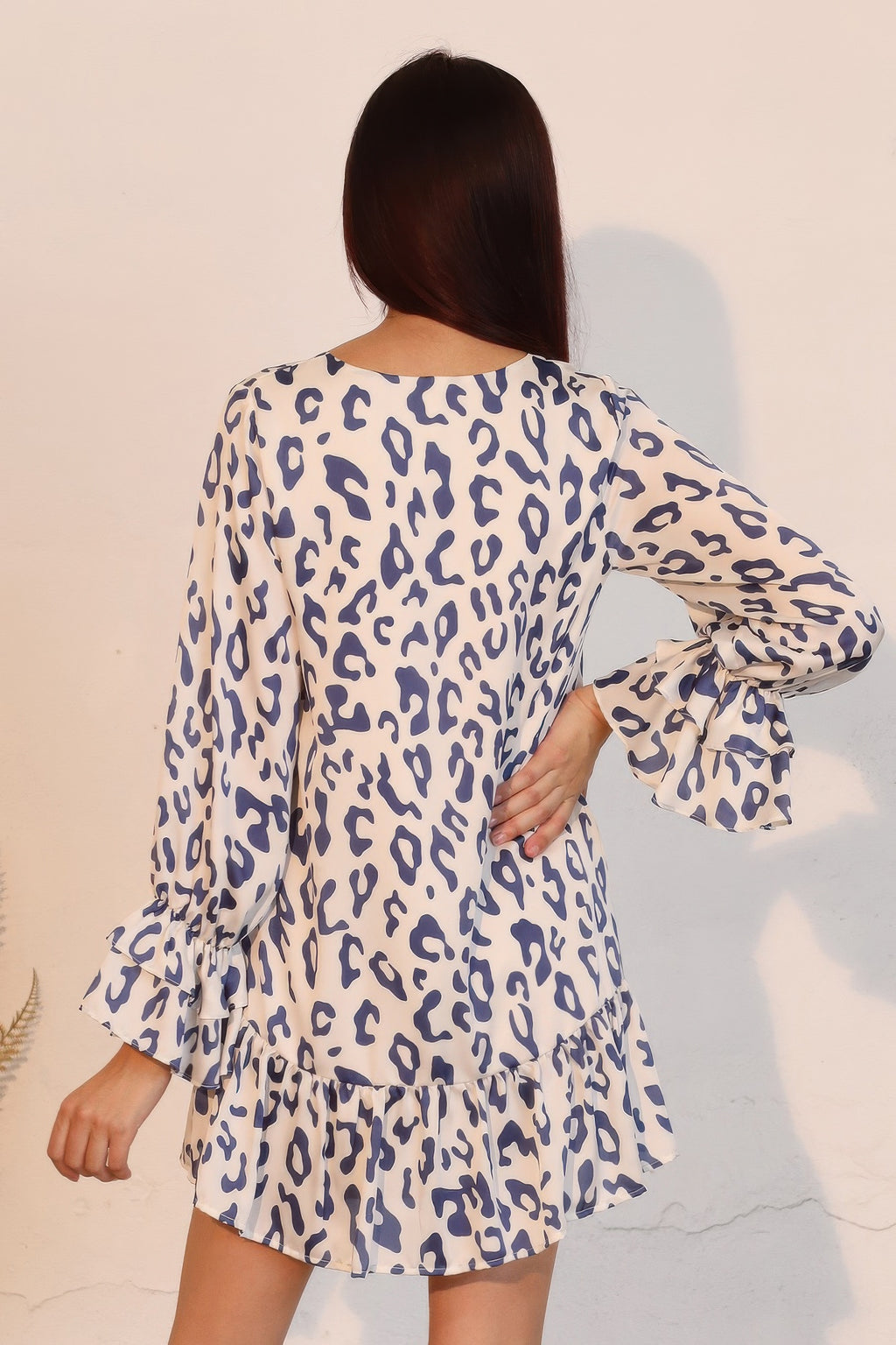 Ruffle Cuff Leopard Babydoll Dress -