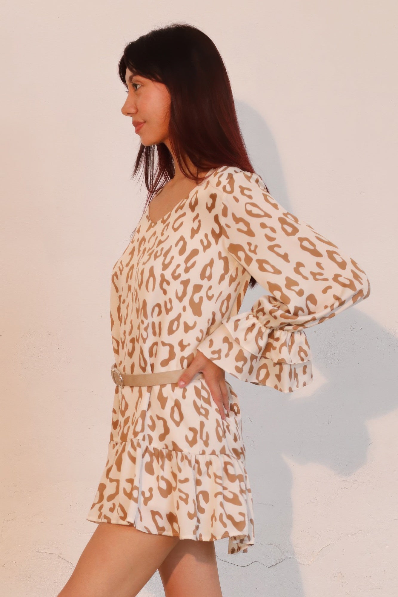 Ruffle Cuff Leopard Babydoll Dress -