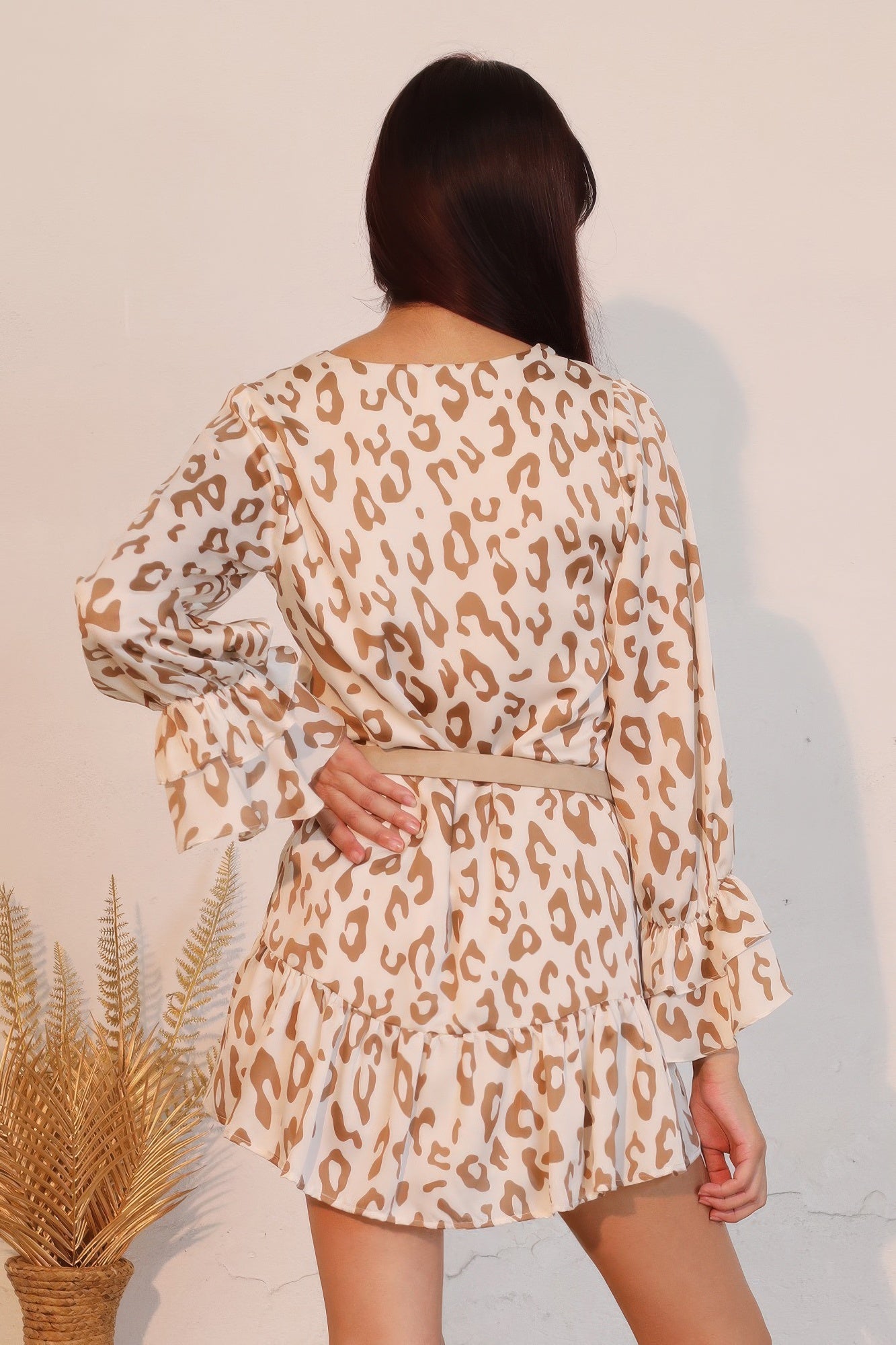 Ruffle Cuff Leopard Babydoll Dress -