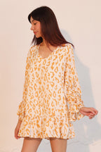 Ruffle Cuff Leopard Babydoll Dress -