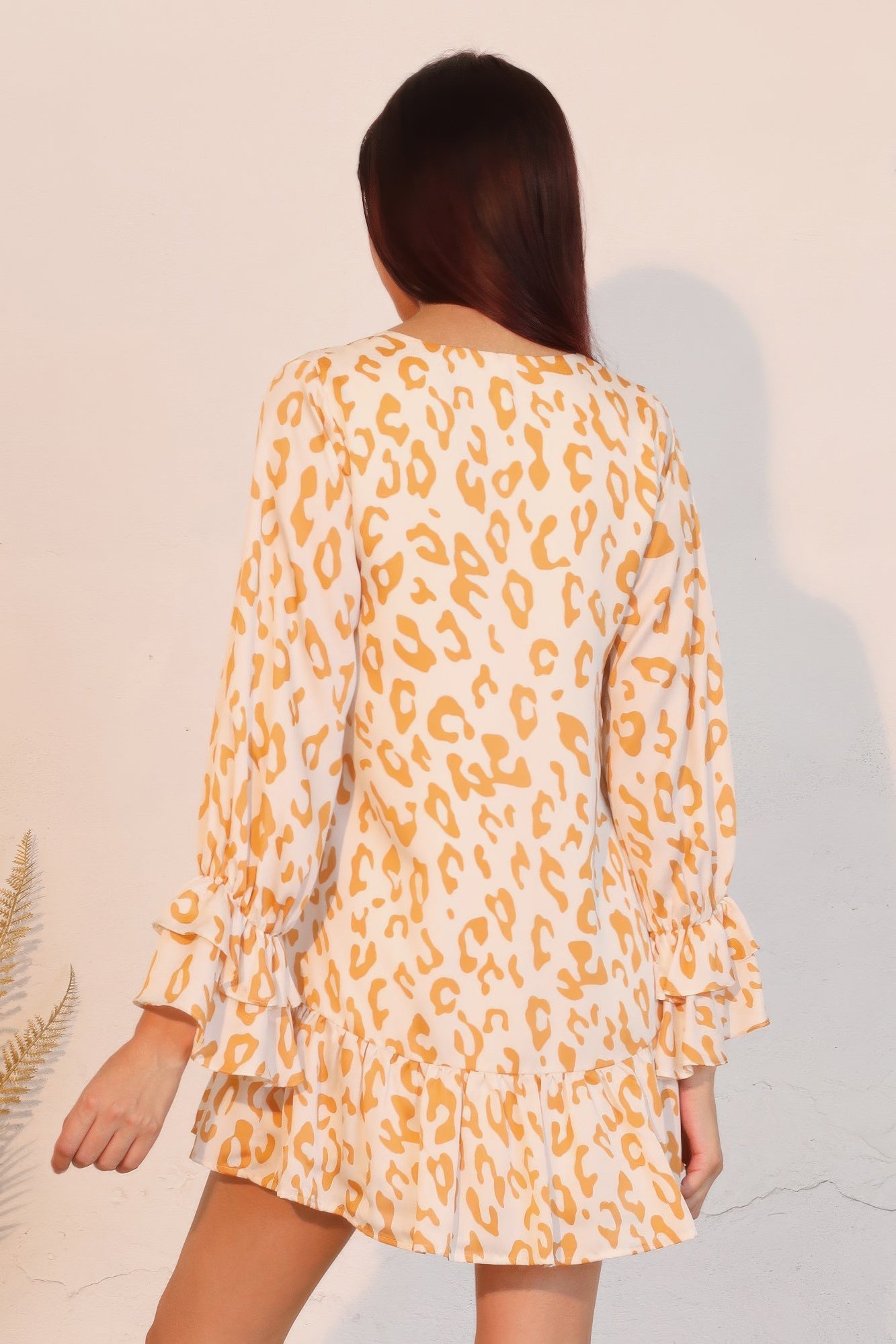 Ruffle Cuff Leopard Babydoll Dress -