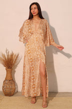 Cape Maxi Bohemian Lurex Chiffon Dress - L