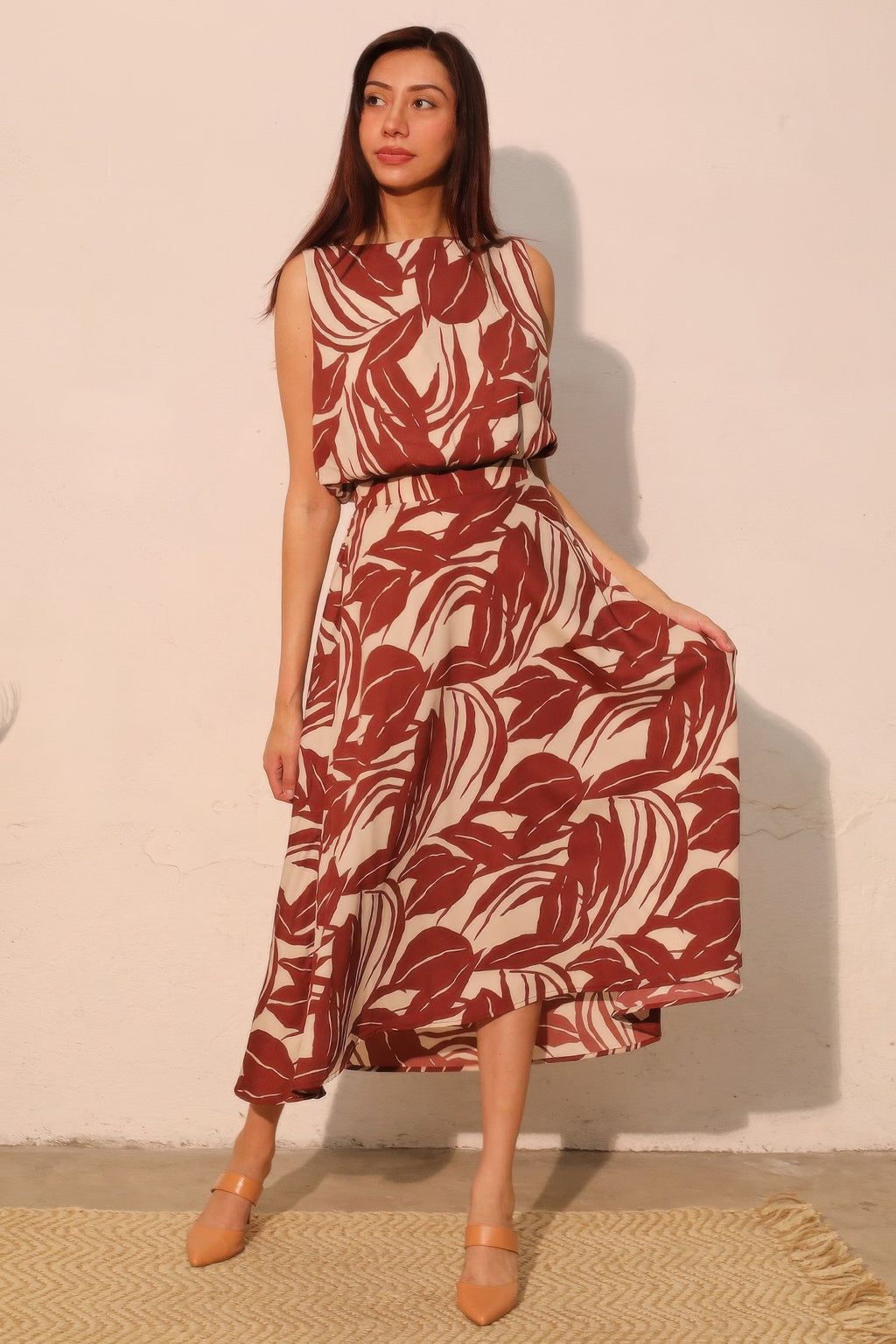 Leaf Midi Swing Lucca Skirt - Brown