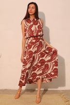 Leaf Midi Swing Lucca Skirt - Brown