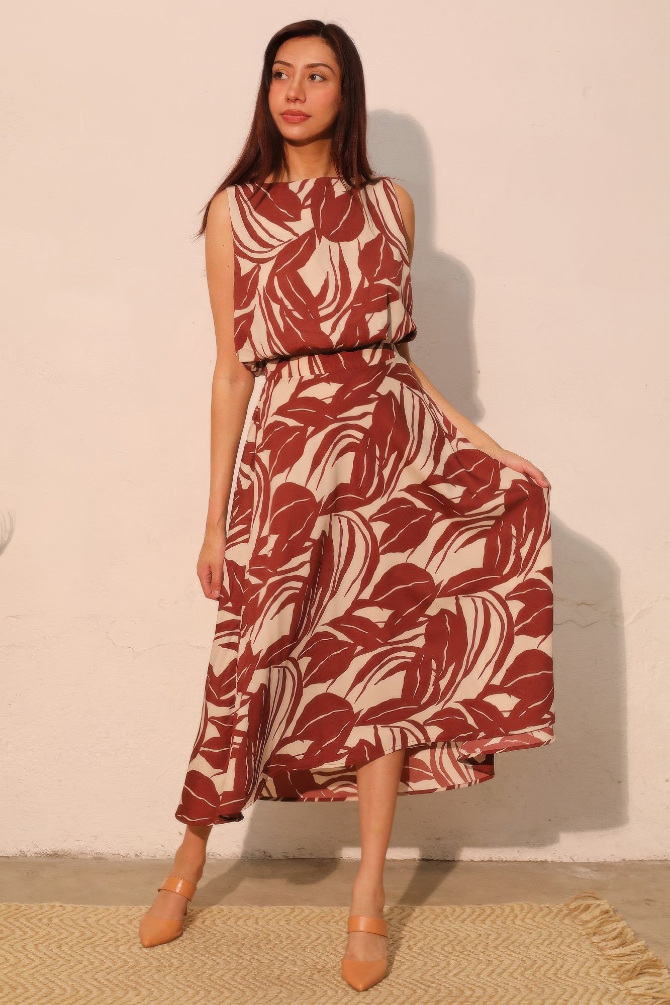 Leaf Midi Swing Lucca Skirt - Brown