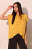 Tulip Hem Washed Poly Silk Tunic Blouse - Mustard