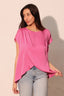 Tulip Hem Washed Poly Silk Tunic Blouse - Pink