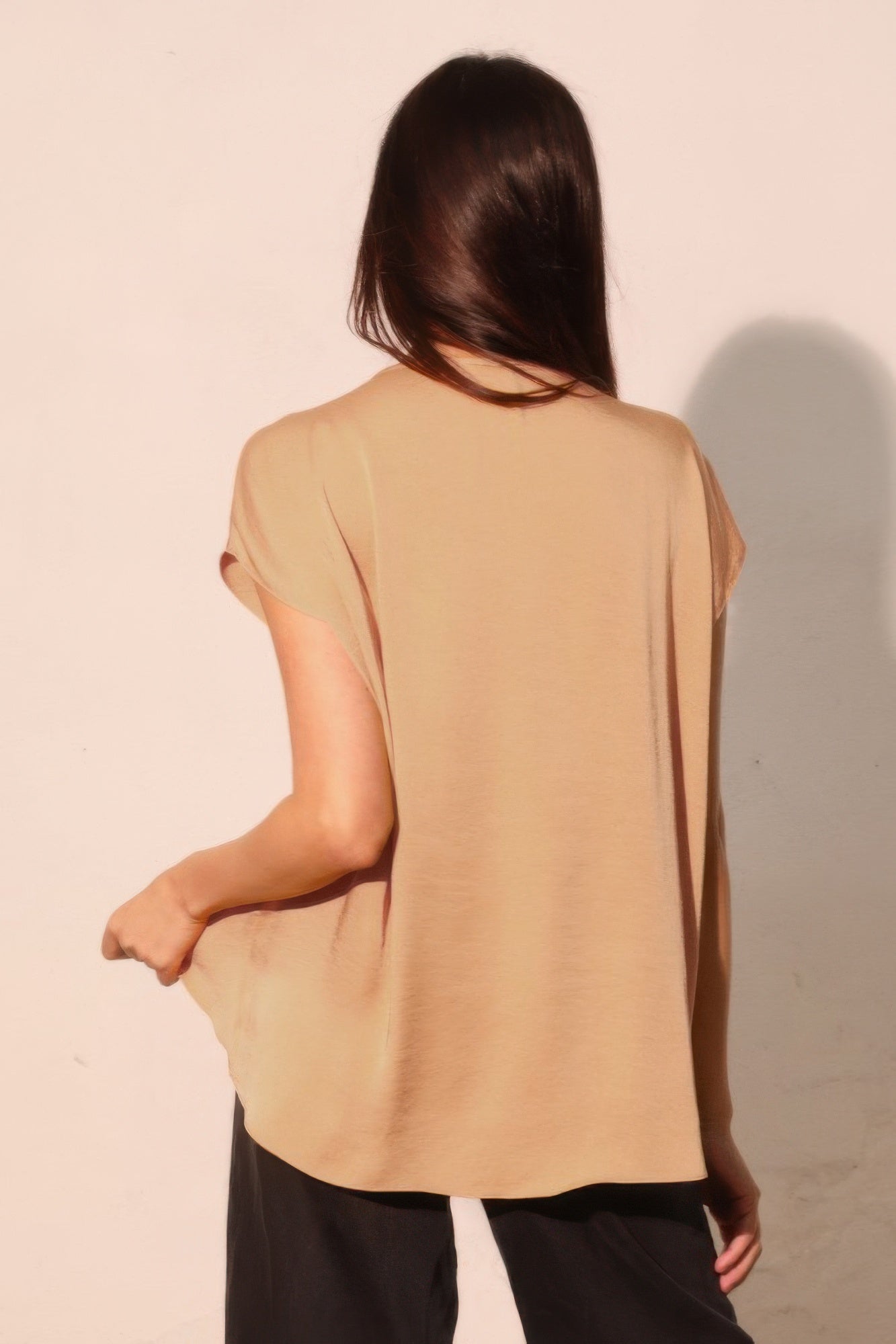 Tulip Hem Washed Poly Silk Tunic Blouse -
