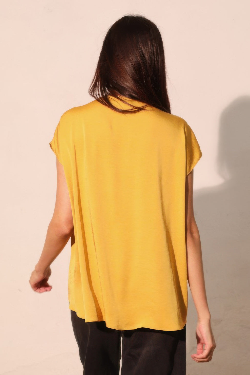 Tulip Hem Washed Poly Silk Tunic Blouse -