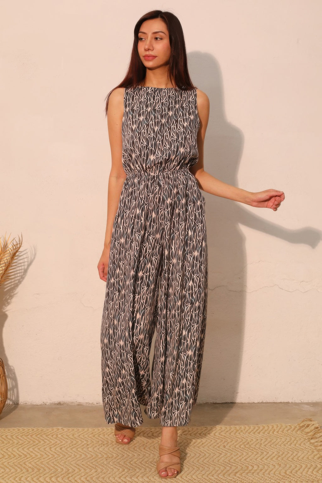 Sleeveless Wide Leg Night Meadow Jumpsuit - L