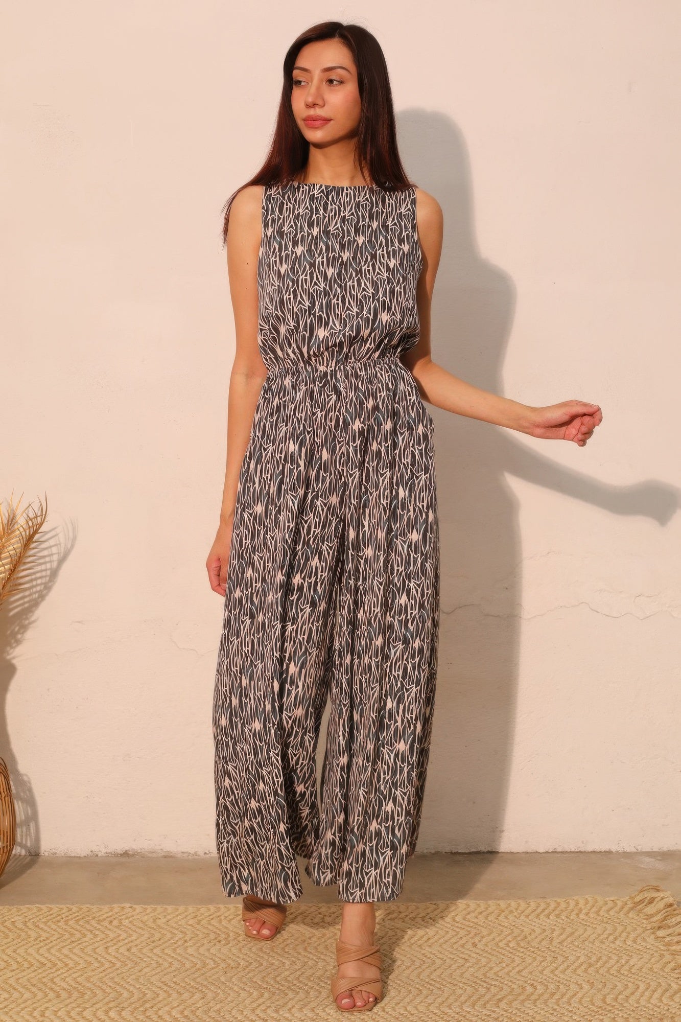 Sleeveless Wide Leg Night Meadow Jumpsuit - L