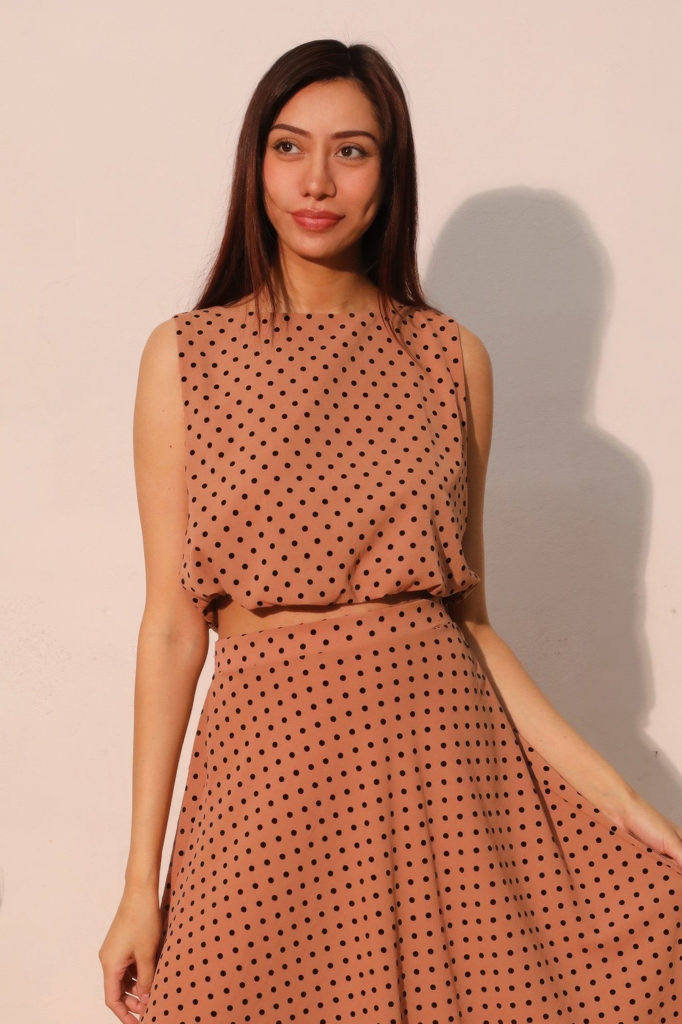 Polka Dot Bubble Flocked Crop Top - L
