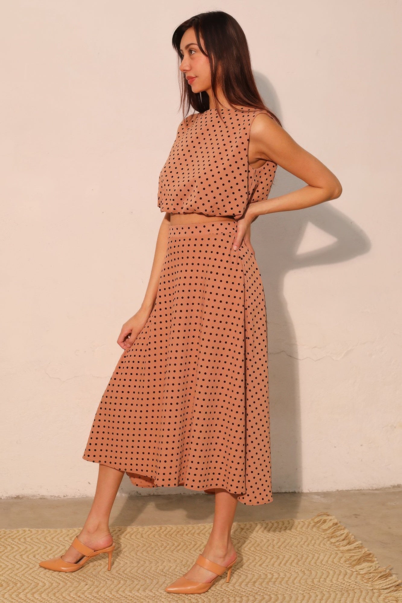 Polka Dot Bubble Flocked Crop Top -