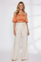 Off Shoulder Bubble Sleeve Crop Top - Pumpkin