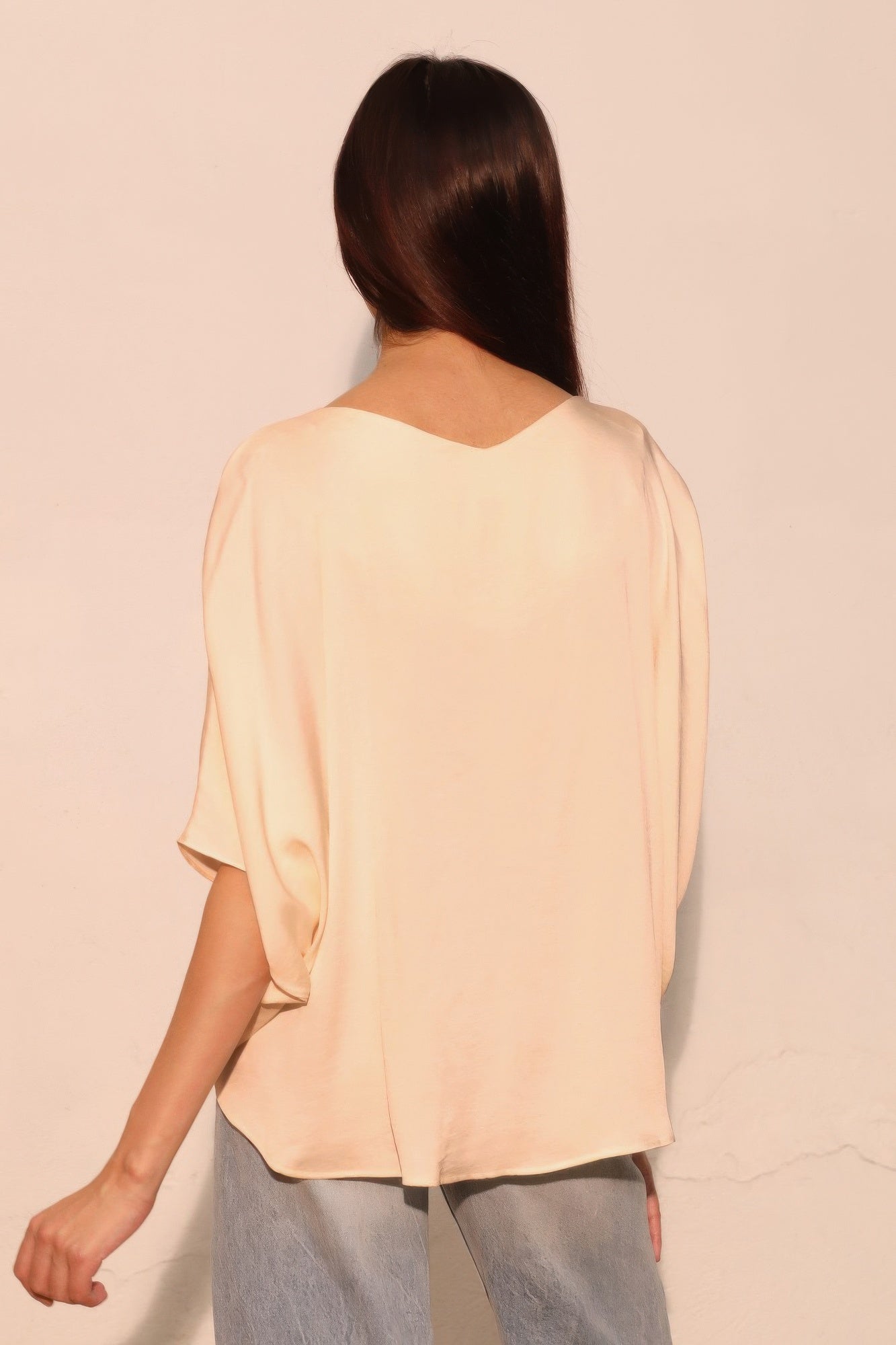 Drawstring Dolman Washed Poly Silk Blouse Secondary image