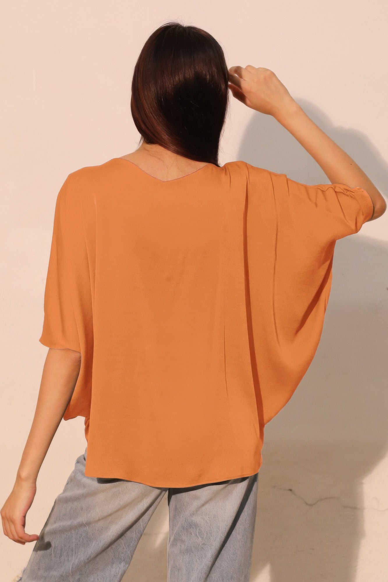 Drawstring Dolman Washed Poly Silk Blouse -