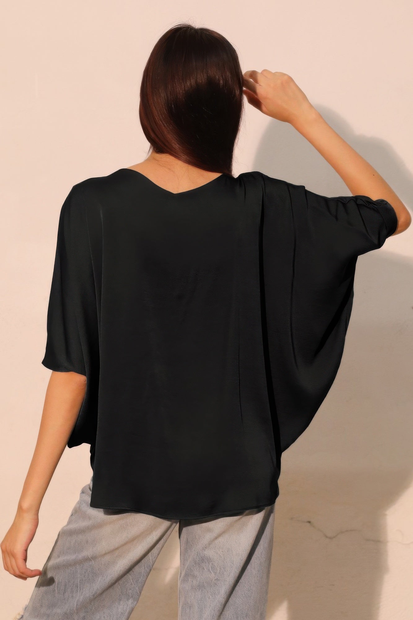 Drawstring Dolman Washed Poly Silk Blouse -