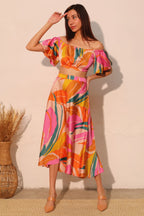 Bubble Sleeve Isla Tropical Crop Top -