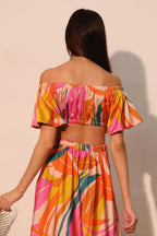 Bubble Sleeve Isla Tropical Crop Top -