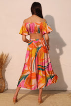 Bubble Sleeve Isla Tropical Crop Top -