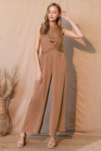 Twist Front Washed Poly Silk Jumpsuit - L