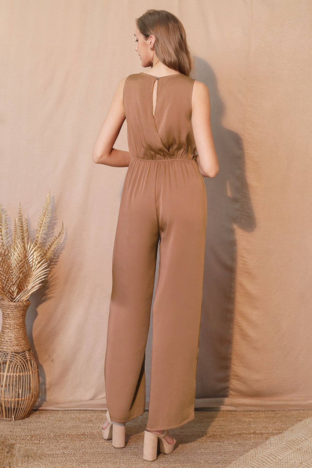 Twist Front Washed Poly Silk Jumpsuit -