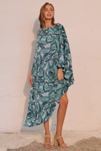 One Sleeve Chasing Petals Midi Dress -