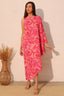 One Sleeve Chasing Petals Midi Dress - Pink