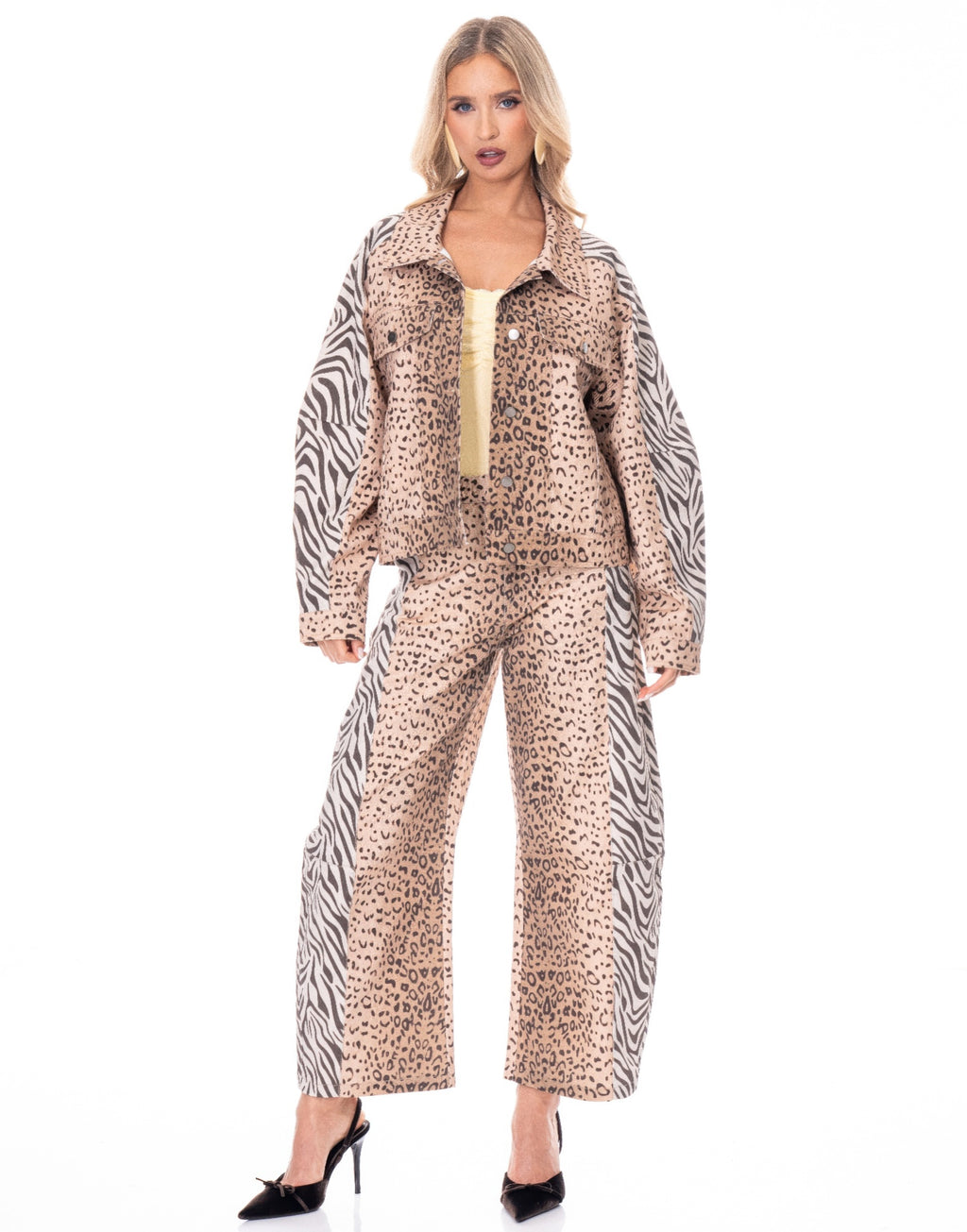 Leopard Print Wide Leg Pants - L