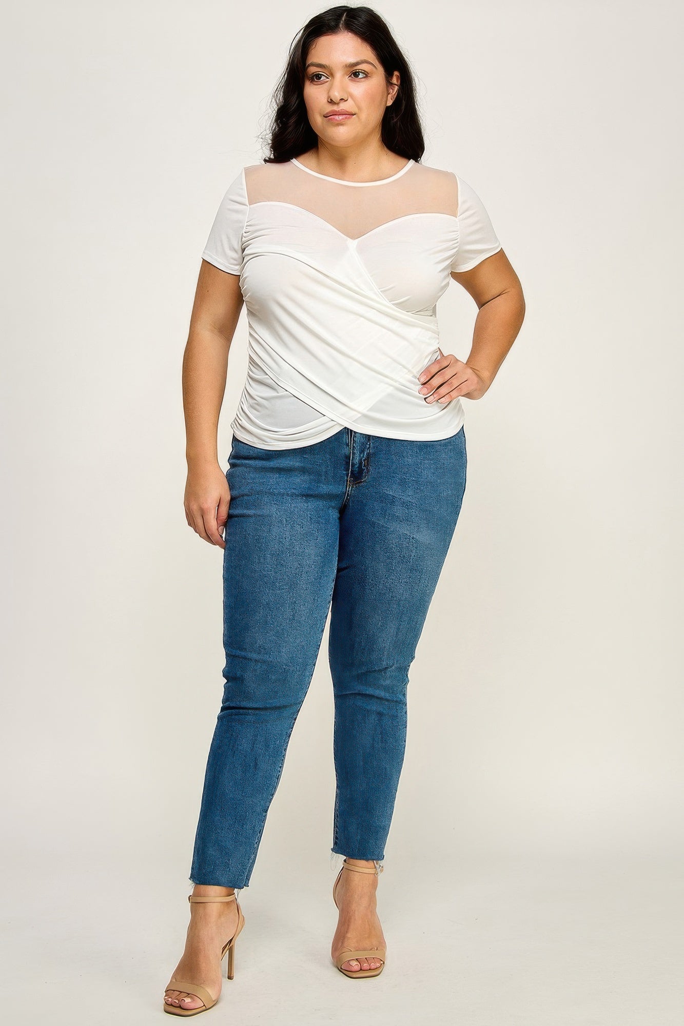 Sheer Mesh Sweetheart Wrap Top -